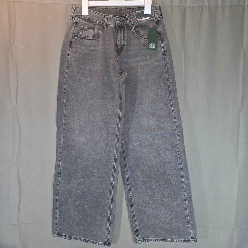 Wild Fable Baggy Jeans Ultra Low Rise Gray Rigid Denim Wide Leg 6 Long 33 Inseam